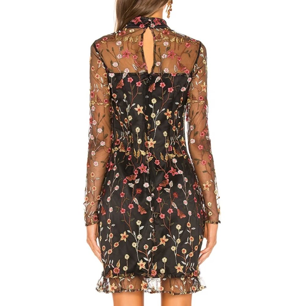 Revolve Donna Mizani Bettie Dress Black Embroidered Floral Mockneck (XSmall) - Picture 2 of 10